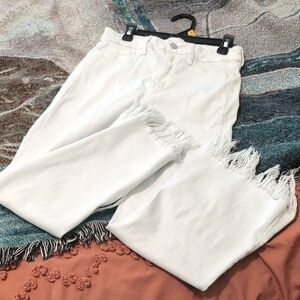 Cello White Denim Pants Ankle Crop With Frayed Legs